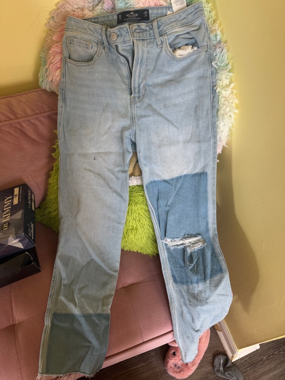 Hollister Light Blue High-Rise Distressed Patch Jeans